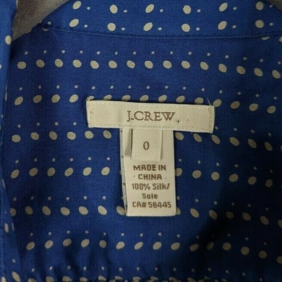 J Crew 0 Blythe 100% Silk Button Up Blue Polka Dot Career Shirt Blouse - Picture 2 of 10